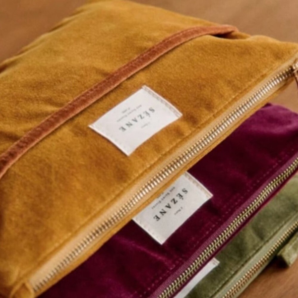 Sézane Velvet mustard yellow pouch